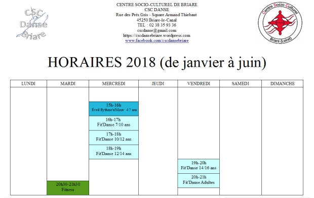 Planning CSC Danse Briare 2018